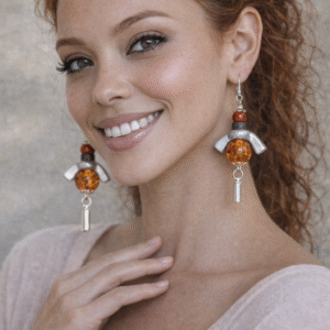 עגילי מלאך עם אבן כתומה  2199