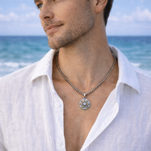 שרשרתתעשייתית עם תליון נירוסטה ודיסקיות פליז N 2145