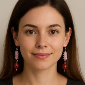 עגילי קרנליאן, אדמדם, חום, ורוד,E 2956