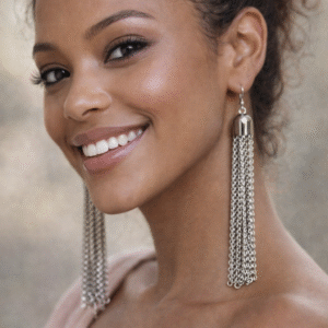 עגילים תלויים על שרשראות, עם חרוזי זכוכית  E2697