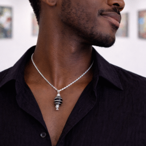 שרשרת עם חרוז שוהם שחור בכלוב  N 18726