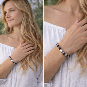 צמיד לגבר ולאשה פלדת נירוסטה ואבני אובסידיאן שחור B 2001