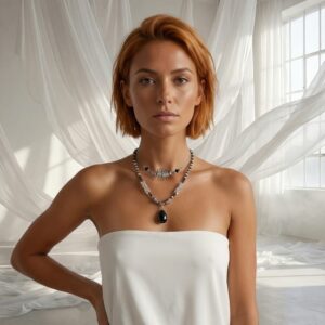 מחרוזת שחורה בעיצוב תעשייתי עם תיליון אוניקס שחור N 3001