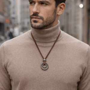 שרשרת 2 טבעות ורצועת עור חומה N 1003